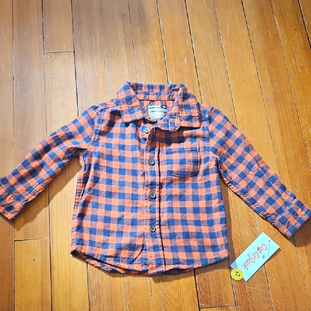 NWT Cat & Jack Orange and Blue Checkered Kids Shirt
